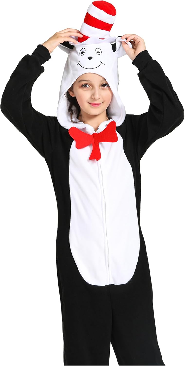 Wizland Cat Costume Onesie for Kids Book Character One Piece Plush Animal Jumpsuit, Halloween Christmas Boys&Girls Sleepwear - Image 1